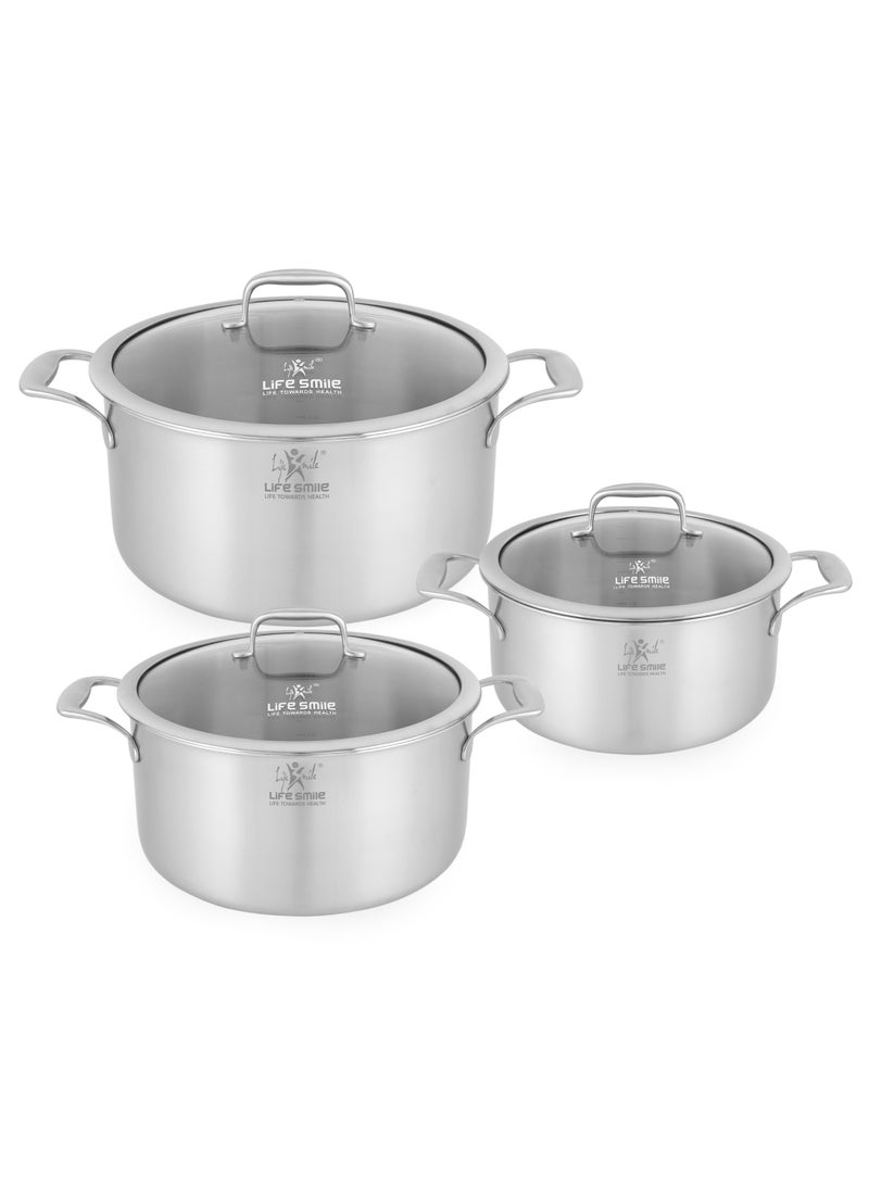 Life Smile Stainless Steel Cookware Set – 6 Pieces | 24/28/32cm Soup pot with Lid | Induction Compatible | 304 Stainless Steel Cookwares - Image 1